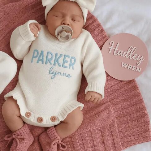 Personalized Embroidered Name Baby Romper Set,Newborn Coming Home Outfit,Soft Cotton,Gender Neutral in Kuwait