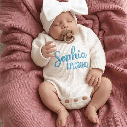 Personalized Embroidered Name Baby Romper Set,Newborn Coming Home Outfit,Soft Cotton,Gender Neutral in Kuwait