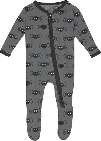 KicKee Spooky Soft Halloween Zip Footie – Cozy One-Piece Pajamas for Babies and Toddlers, Perfect for Little Ghouls and Goblins (Stone Spiders - 9-12 Months) in Kuwait
