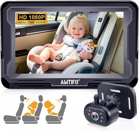 AMTIFO Baby Car Camera Easy Install: Clear Night Vision 2Mins Plug-Play Backseat Camera 360 Rotation Rear Facing Car Baby Monitor with Camera in Kuwait