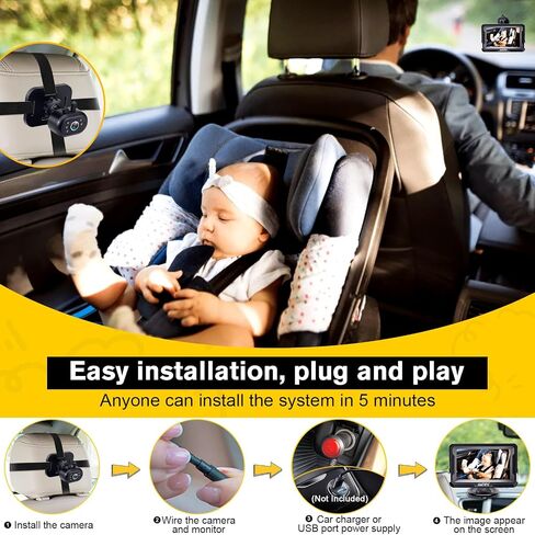 AMTIFO Baby Car Camera Easy Install: Clear Night Vision 2Mins Plug-Play Backseat Camera 360 Rotation Rear Facing Car Baby Monitor with Camera in Kuwait