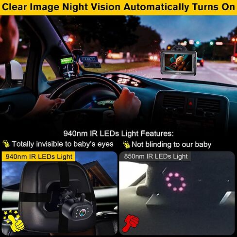 AMTIFO Baby Car Camera Easy Install: Clear Night Vision 2Mins Plug-Play Backseat Camera 360 Rotation Rear Facing Car Baby Monitor with Camera in Kuwait