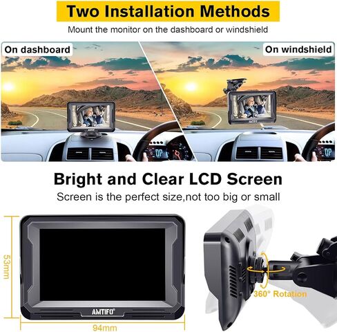 AMTIFO Baby Car Camera Easy Install: Clear Night Vision 2Mins Plug-Play Backseat Camera 360 Rotation Rear Facing Car Baby Monitor with Camera in Kuwait