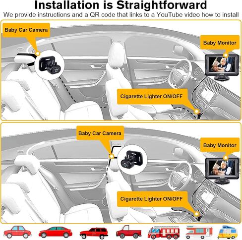 AMTIFO Baby Car Camera Easy Install: Clear Night Vision 2Mins Plug-Play Backseat Camera 360 Rotation Rear Facing Car Baby Monitor with Camera in Kuwait