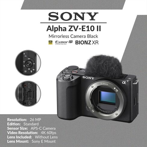 Sony Alpha ZV-E10 II Mirrorless Camera with E PZ 16-50mm f/3.5-5.6 OSS II Lens, Black, Bundle with 64GB Memory Card, 40.5mm Filter Kit and Shoulder Bag in Kuwait