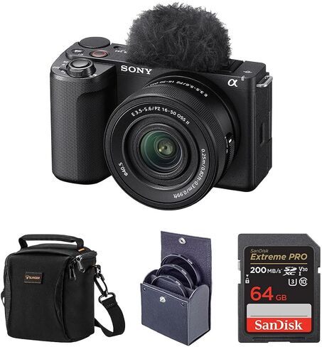 Sony Alpha ZV-E10 II Mirrorless Camera with E PZ 16-50mm f/3.5-5.6 OSS II Lens, Black, Bundle with 64GB Memory Card, 40.5mm Filter Kit and Shoulder Bag in Kuwait