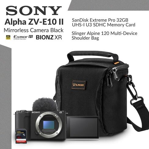 Sony Alpha ZV-E10 II Mirrorless Camera with E PZ 16-50mm f/3.5-5.6 OSS II Lens, Black, Bundle with 64GB Memory Card, 40.5mm Filter Kit and Shoulder Bag in Kuwait