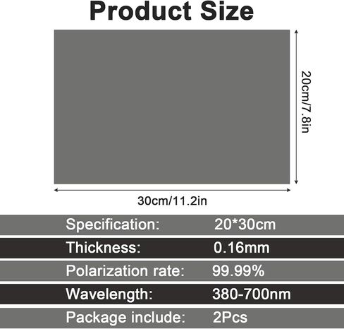 2 PCS Polarizing Film 7.8x11.8 inches Adhesive Polarized Film Sheets Linear LCD Polarizing Films for LCD Screen Repair, Physics Education, Photography Filter in Kuwait