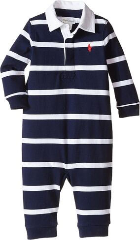 Ralph Lauren Baby Boys Rugby Stripe Coveralls Navy Stripe (12 Months) in Kuwait