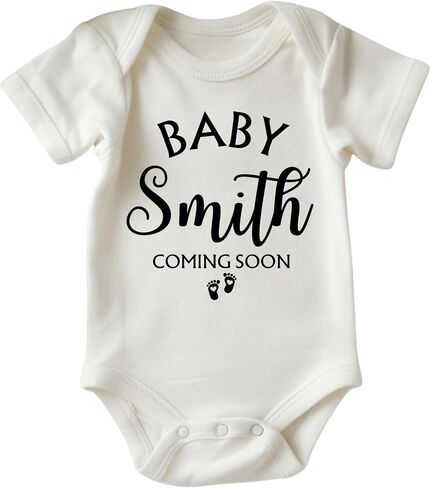 Custom Baby Announcement Bodysuit – Baby Coming Soon Onesie – Personalized Last Name Pregnancy Reveal Outfit in Kuwait