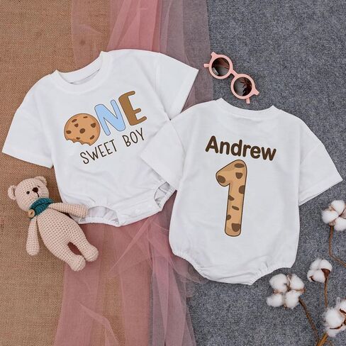 Custom One Sweet Boy Cookie Birthday Sweater Romper, First Birthday Outfit Boy, 1st in Kuwait