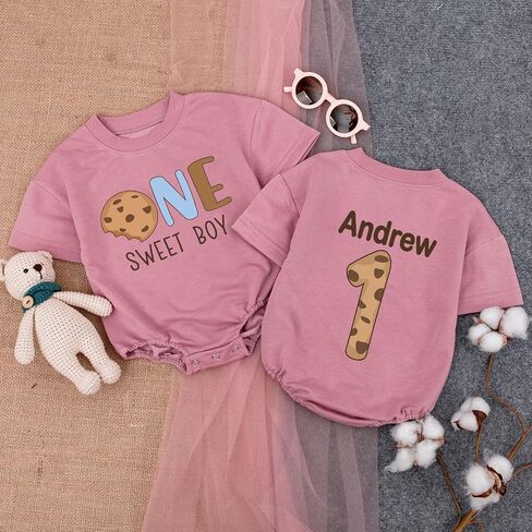 Custom One Sweet Boy Cookie Birthday Sweater Romper, First Birthday Outfit Boy, 1st in Kuwait