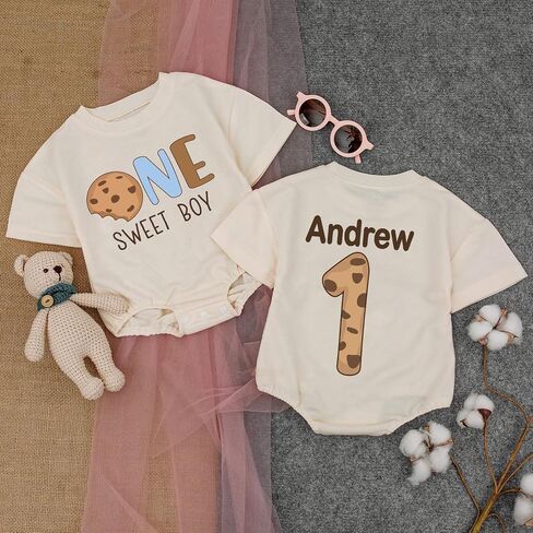 Custom One Sweet Boy Cookie Birthday Sweater Romper, First Birthday Outfit Boy, 1st in Kuwait