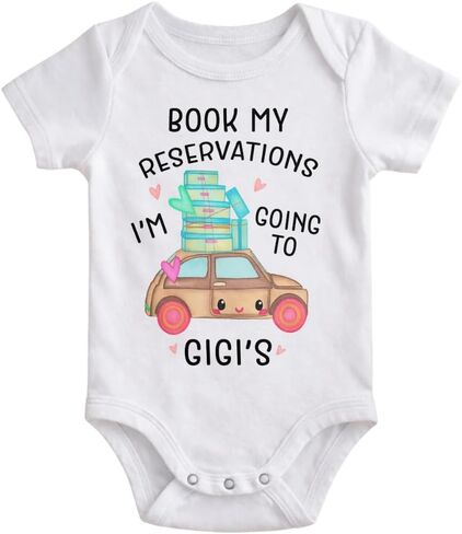 Book My Reservations I'm Going To Gigi's, Personalized Baby Onesie, Custom Gift for Pregnancy Reveal Baby Shower or First Grandchild, Personalized Infant Bodysuit Romper with Name in Kuwait