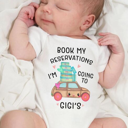 Book My Reservations I'm Going To Gigi's, Personalized Baby Onesie, Custom Gift for Pregnancy Reveal Baby Shower or First Grandchild, Personalized Infant Bodysuit Romper with Name in Kuwait