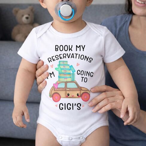 Book My Reservations I'm Going To Gigi's, Personalized Baby Onesie, Custom Gift for Pregnancy Reveal Baby Shower or First Grandchild, Personalized Infant Bodysuit Romper with Name in Kuwait