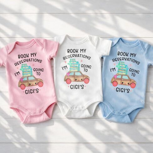 Book My Reservations I'm Going To Gigi's, Personalized Baby Onesie, Custom Gift for Pregnancy Reveal Baby Shower or First Grandchild, Personalized Infant Bodysuit Romper with Name in Kuwait