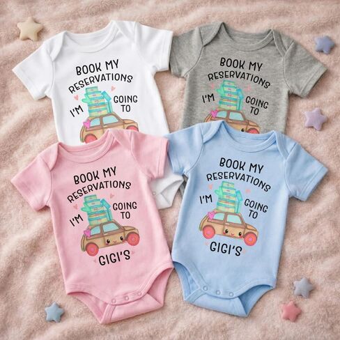 Book My Reservations I'm Going To Gigi's, Personalized Baby Onesie, Custom Gift for Pregnancy Reveal Baby Shower or First Grandchild, Personalized Infant Bodysuit Romper with Name in Kuwait