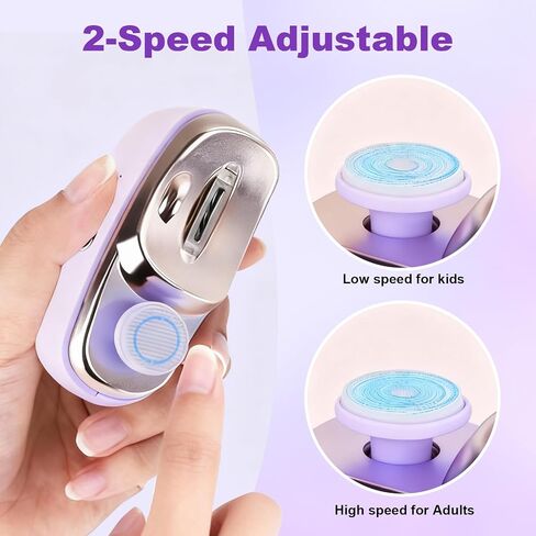 Electric Nail Clipper for Seniors & Adults, 2 in 1 Baby Auto Nail Trimmer | Automatic Nail Clipper with Child Lock, Light & Storage, 2-Speed Smart Nail Clipper for Fingernail & Toenail, Purple in Kuwait