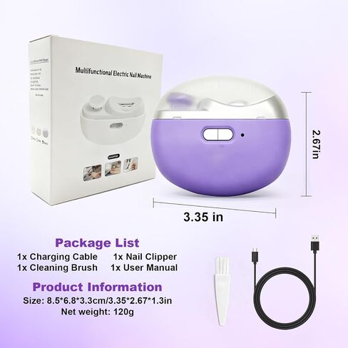 Electric Nail Clipper for Seniors & Adults, 2 in 1 Baby Auto Nail Trimmer | Automatic Nail Clipper with Child Lock, Light & Storage, 2-Speed Smart Nail Clipper for Fingernail & Toenail, Purple in Kuwait
