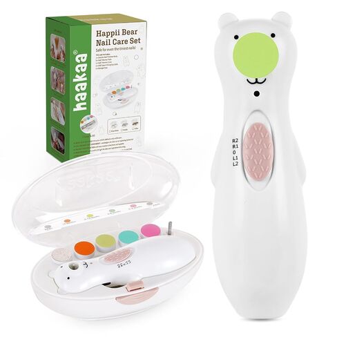 haakaa Rechargeable Baby Nail File, Electric Trimmer with LED Light | Baby Nail Trimmer with Safety Control, Quiet Motor, 6 Replacement Heads and Charging Cable for Fingernail and Toenail Care in Kuwait