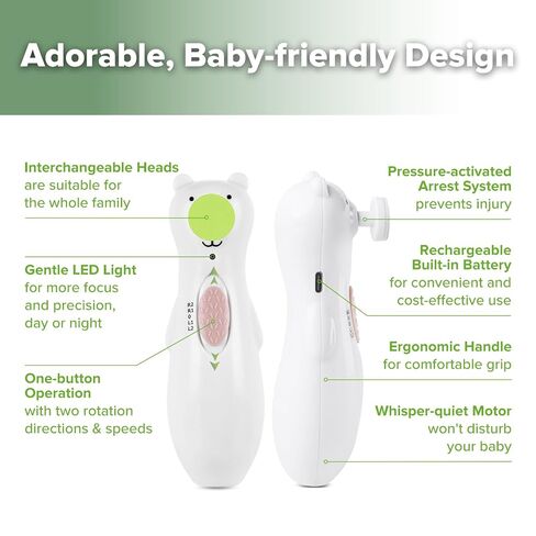 haakaa Rechargeable Baby Nail File, Electric Trimmer with LED Light | Baby Nail Trimmer with Safety Control, Quiet Motor, 6 Replacement Heads and Charging Cable for Fingernail and Toenail Care in Kuwait