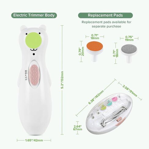 haakaa Rechargeable Baby Nail File, Electric Trimmer with LED Light | Baby Nail Trimmer with Safety Control, Quiet Motor, 6 Replacement Heads and Charging Cable for Fingernail and Toenail Care in Kuwait