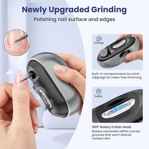 Electric Nail Clipper, Upgraded 3-in-1 Quiet Automatic Baby Nail Clippers | Electric Nail Trimmer with Polishing, Storage, LED Light & 2 Speed, USB Rechargeable for Baby, Adult, Seniors, Kids in Kuwait