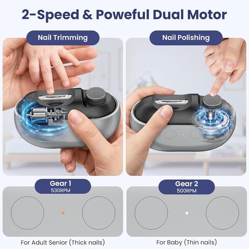 Electric Nail Clipper, Upgraded 3-in-1 Quiet Automatic Baby Nail Clippers | Electric Nail Trimmer with Polishing, Storage, LED Light & 2 Speed, USB Rechargeable for Baby, Adult, Seniors, Kids in Kuwait