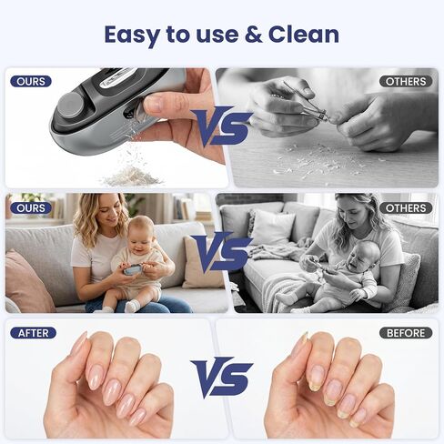 Electric Nail Clipper, Upgraded 3-in-1 Quiet Automatic Baby Nail Clippers | Electric Nail Trimmer with Polishing, Storage, LED Light & 2 Speed, USB Rechargeable for Baby, Adult, Seniors, Kids in Kuwait