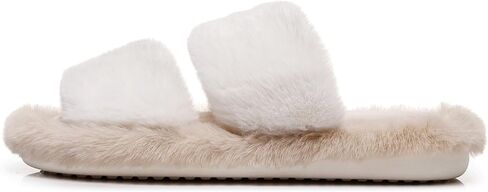 FAYUEKEY Women’s Open Toe Fuzzy Slippers,Memory Foam Indoor Outdoor Slides,Solid & Christmas Decor House Slippers in Kuwait