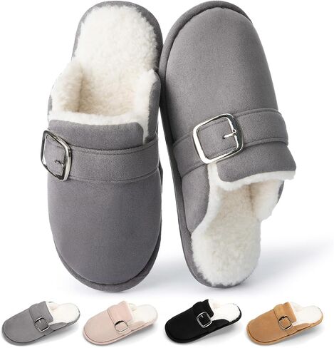 GOEWY Fuzzy Slippers for Women with Memory Foam Warm Winter Suede House Slippers Shoes Indoor Outdoor Gifts For Women Faux Fur Anti-Skid in Kuwait