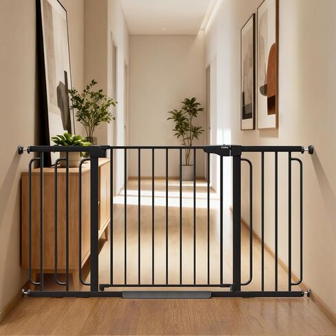 Cumbor 36.6-59" Extra Wide Baby Gate for Stairs, Auto Close Dog Gate Black | Double Lock Safety for Doorways, One-Hand Open with 2-Way Swing, Child Gate for Toddler & Pets, Pressure or Hardware Mounted in Kuwait