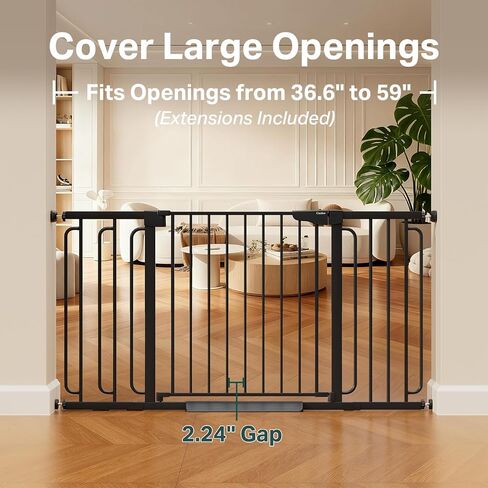 Cumbor 36.6-59" Extra Wide Baby Gate for Stairs, Auto Close Dog Gate Black | Double Lock Safety for Doorways, One-Hand Open with 2-Way Swing, Child Gate for Toddler & Pets, Pressure or Hardware Mounted in Kuwait