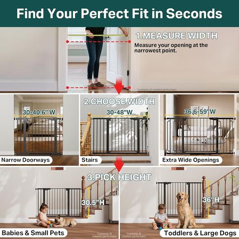 Cumbor 36.6-59" Extra Wide Baby Gate for Stairs, Auto Close Dog Gate Black | Double Lock Safety for Doorways, One-Hand Open with 2-Way Swing, Child Gate for Toddler & Pets, Pressure or Hardware Mounted in Kuwait