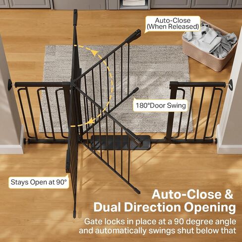 Cumbor 36.6-59" Extra Wide Baby Gate for Stairs, Auto Close Dog Gate Black | Double Lock Safety for Doorways, One-Hand Open with 2-Way Swing, Child Gate for Toddler & Pets, Pressure or Hardware Mounted in Kuwait