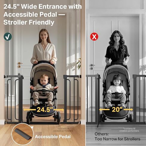 Cumbor 36.6-59" Extra Wide Baby Gate for Stairs, Auto Close Dog Gate Black | Double Lock Safety for Doorways, One-Hand Open with 2-Way Swing, Child Gate for Toddler & Pets, Pressure or Hardware Mounted in Kuwait