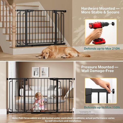 Cumbor 36.6-59" Extra Wide Baby Gate for Stairs, Auto Close Dog Gate Black | Double Lock Safety for Doorways, One-Hand Open with 2-Way Swing, Child Gate for Toddler & Pets, Pressure or Hardware Mounted in Kuwait