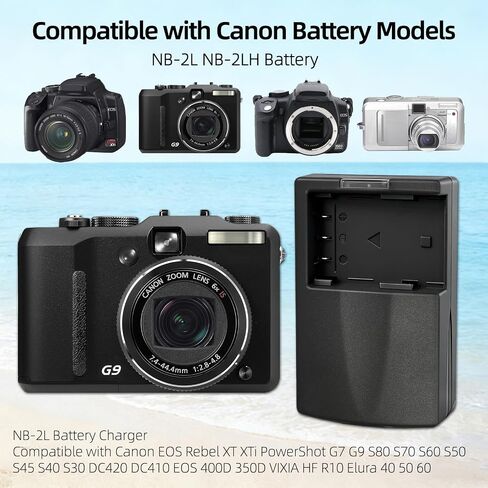NB-2L NB-2LH Battery Charger Compatible with Canon EOS Rebel XT XTi PowerShot G7 G9 S80 S70 S60 S50 S45 S40 S30 DC420 DC410 EOS 400D 350D VIXIA HF R10 Elura 40 50 60 Digital Cameras in Kuwait