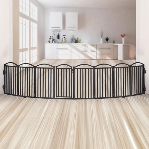 Malier Metal Freestanding Dog Gates, Outdoor Indoor Dog Fences, Extra Wide Foldable Puppy Gate for Stairs, Hallways, Yard in Kuwait