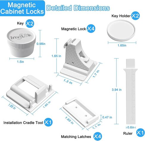 4 Pack Magnetic Cabinet Locks Baby Proofing with 2 Keys | No Drill, Tool-Free 3M Adhesive, Invisible Inside Cabinet, for Kitchen & Bathroom Drawers, Renter-Friendly Childproofing in Kuwait