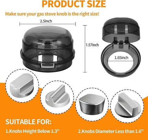 4 Pack Gas Stove Knob Covers, Child Safety Stove Knob Guards with Adhesive Pads, Fits Most Gas Stove and Oven Knobs Under 1.6 Inch Diameter, Black in Kuwait
