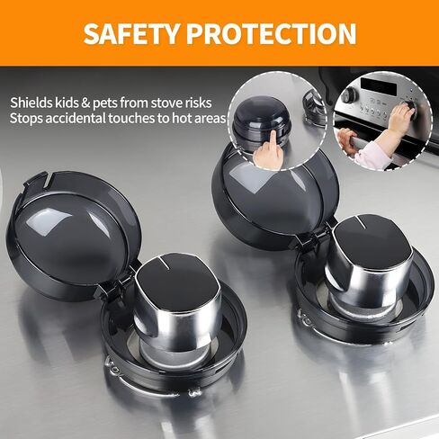 4 Pack Gas Stove Knob Covers, Child Safety Stove Knob Guards with Adhesive Pads, Fits Most Gas Stove and Oven Knobs Under 1.6 Inch Diameter, Black in Kuwait