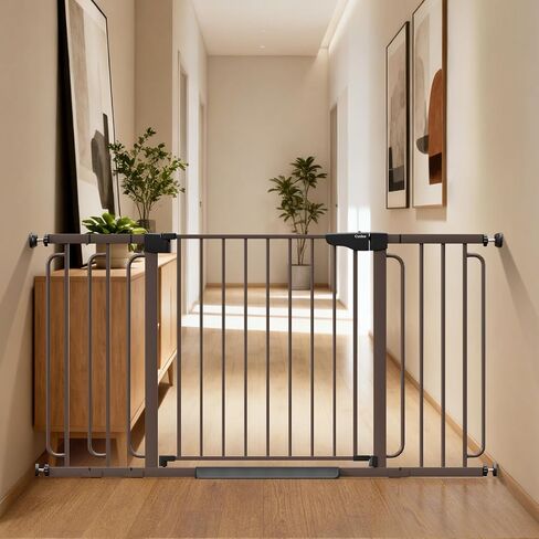 Cumbor 36.6-59" Extra Wide Baby Gate for Stairs, Auto Close Dog Gate Brown | Double Lock Safety for Doorways, One-Hand Open with 2-Way Swing, Child Gate for Toddler & Pets, Pressure or Hardware Mounted in Kuwait
