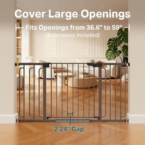 Cumbor 36.6-59" Extra Wide Baby Gate for Stairs, Auto Close Dog Gate Brown | Double Lock Safety for Doorways, One-Hand Open with 2-Way Swing, Child Gate for Toddler & Pets, Pressure or Hardware Mounted in Kuwait