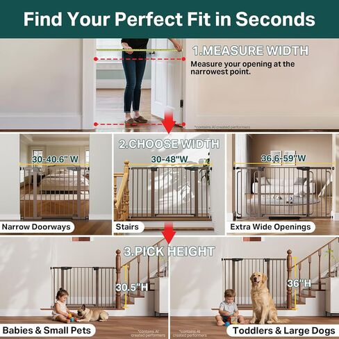 Cumbor 36.6-59" Extra Wide Baby Gate for Stairs, Auto Close Dog Gate Brown | Double Lock Safety for Doorways, One-Hand Open with 2-Way Swing, Child Gate for Toddler & Pets, Pressure or Hardware Mounted in Kuwait