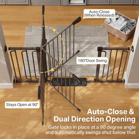 Cumbor 36.6-59" Extra Wide Baby Gate for Stairs, Auto Close Dog Gate Brown | Double Lock Safety for Doorways, One-Hand Open with 2-Way Swing, Child Gate for Toddler & Pets, Pressure or Hardware Mounted in Kuwait
