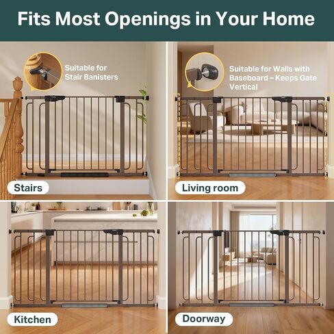 Cumbor 36.6-59" Extra Wide Baby Gate for Stairs, Auto Close Dog Gate Brown | Double Lock Safety for Doorways, One-Hand Open with 2-Way Swing, Child Gate for Toddler & Pets, Pressure or Hardware Mounted in Kuwait