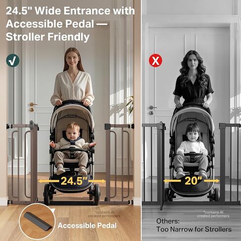 Cumbor 36.6-59" Extra Wide Baby Gate for Stairs, Auto Close Dog Gate Brown | Double Lock Safety for Doorways, One-Hand Open with 2-Way Swing, Child Gate for Toddler & Pets, Pressure or Hardware Mounted in Kuwait