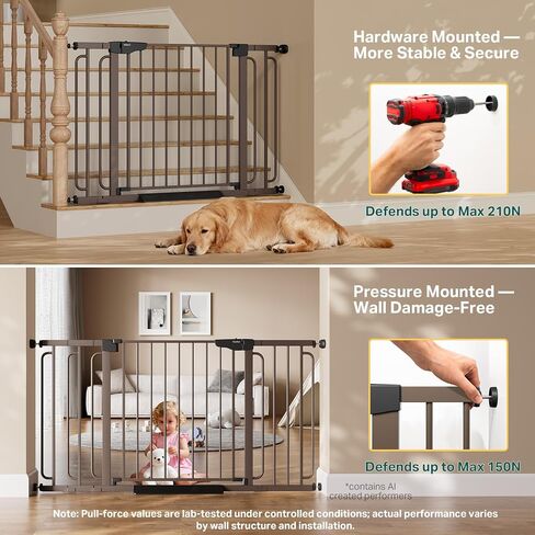 Cumbor 36.6-59" Extra Wide Baby Gate for Stairs, Auto Close Dog Gate Brown | Double Lock Safety for Doorways, One-Hand Open with 2-Way Swing, Child Gate for Toddler & Pets, Pressure or Hardware Mounted in Kuwait